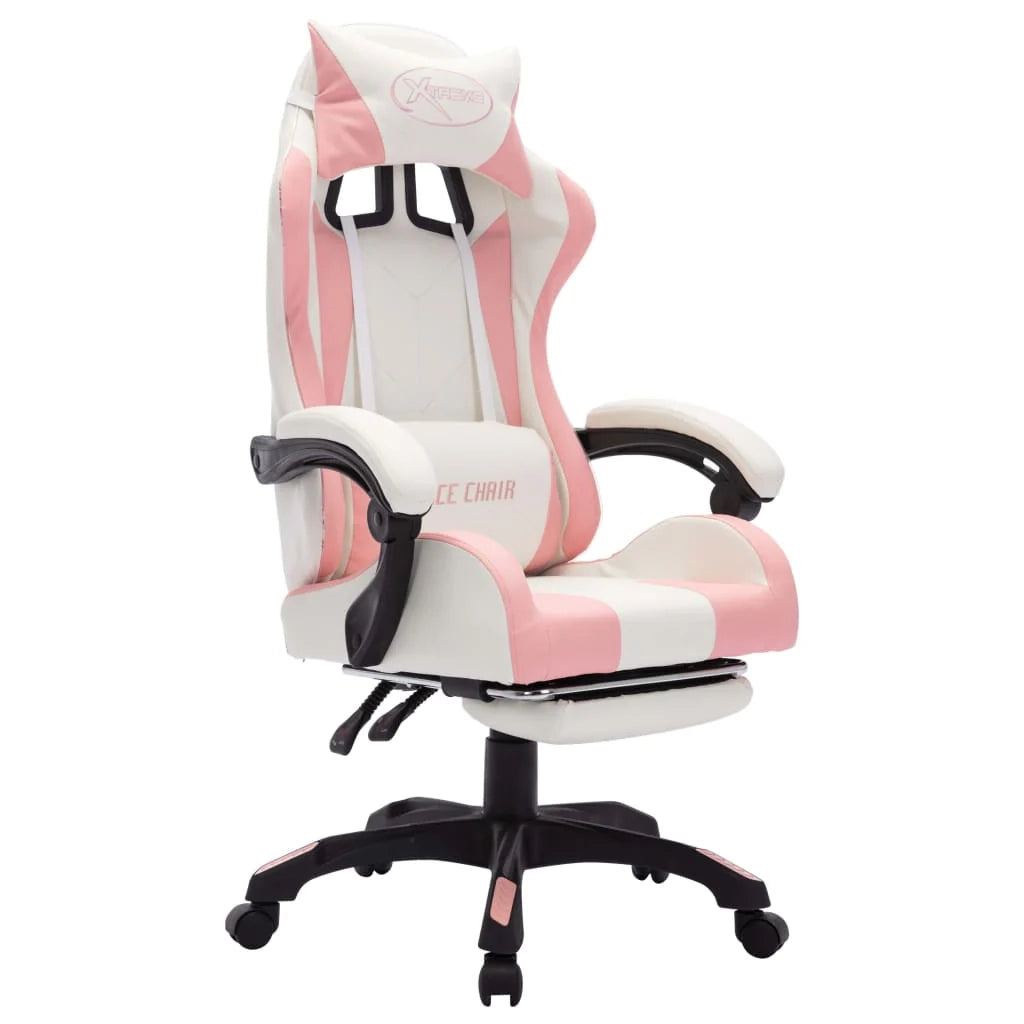 Sedia girevole da ufficio/studio per computer e videogiochi con illuminazione LED RGB rosa e similpelle rosa 02_0024211