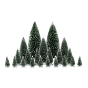 Set 21 Pini Alberi Assortiti per Villaggi Natalizi Varie Dimensioni in Poliestere Verde
