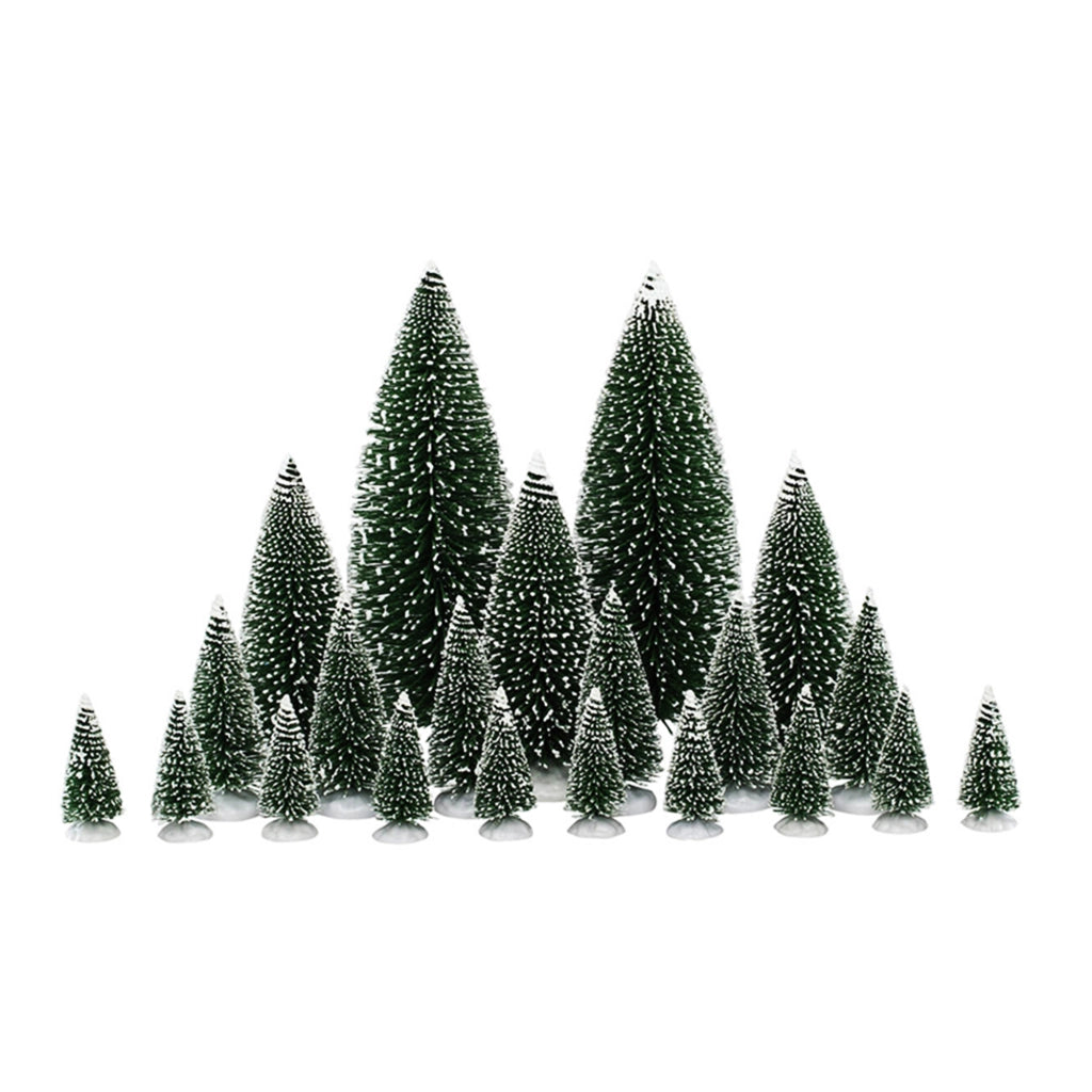 Set 21 Pini Alberi Assortiti per Villaggi Natalizi Varie Dimensioni in Poliestere Verde