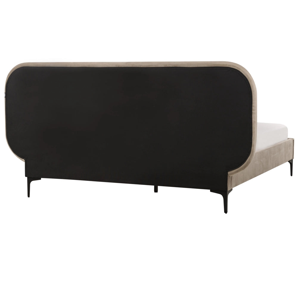 Letto matrimoniale EU Beige Velvet 140 x 200 cm Imbottito Telaio Poggiatesta