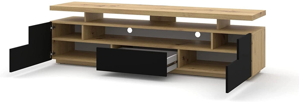 Mobile TV con LED integrati EVA 180 colore Rovere con frontali Nero opaco 180x42x51H Cm