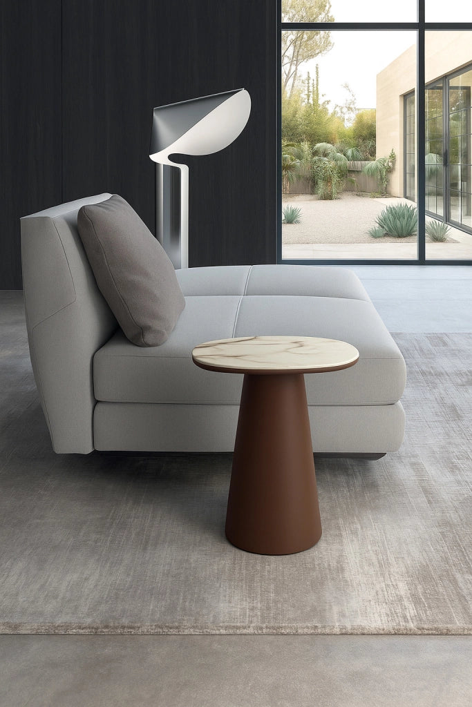 Tavolino Pillar Small con top in ceramica marmo calacatta borghini e struttura in metallo bronzo - Design lussuoso - Stones