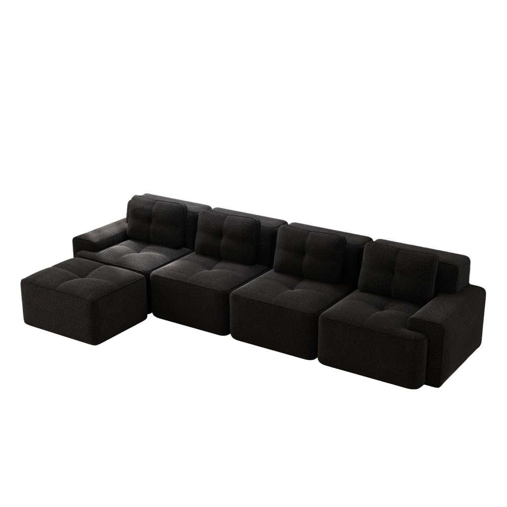 Divano modulare senza ossa - Zephmum- L-f?rmigo, 4 posti, velluto a coste, design antiscivolo, nero