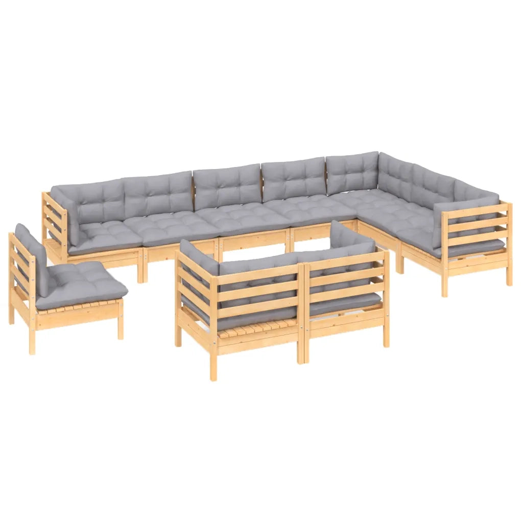 Set Divani da Giardino 10 pz con Cuscini Grigi Massello di Pino cod mxl 39255