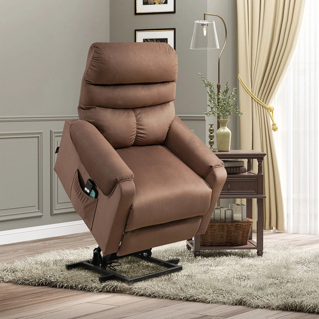 Poltrona Massaggiante Elettrica con Alzapersona e Riscaldamento ¨C Zephmum ¨C Tessuto Marrone 90x100x110