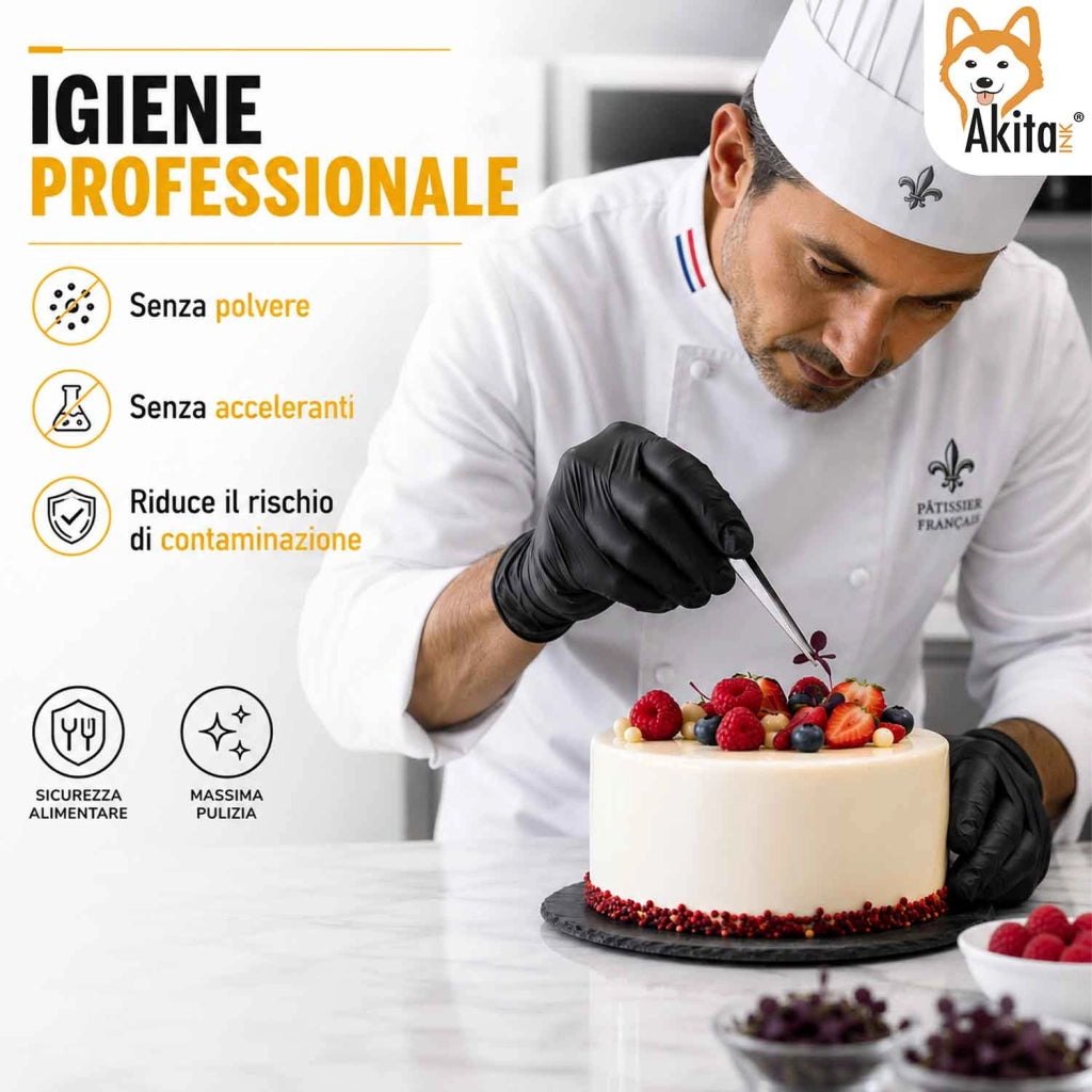Akitaink Guanti Nitrile Neri Food Touch Chef Taglia M 100 Pz