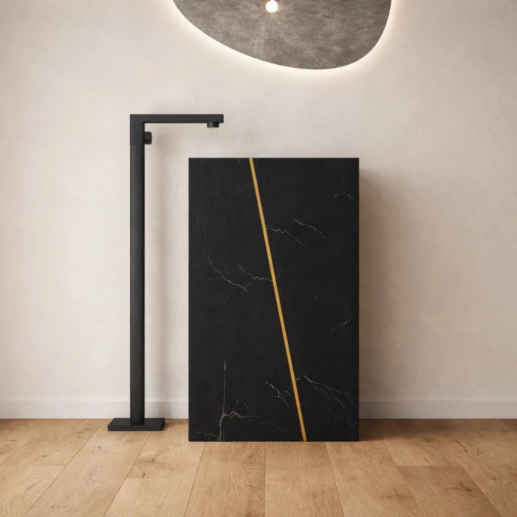 Lavabo da centro stanza lukas in stone artificiale nero e nocciola *** confezione 1