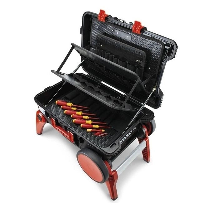 Wiha 44129 Valigetta Portautensili XXL III 52.5 Litri Polipropilene IP55 Ruote Extra Large Gambe Ripiegabili Colore Nero Rosso