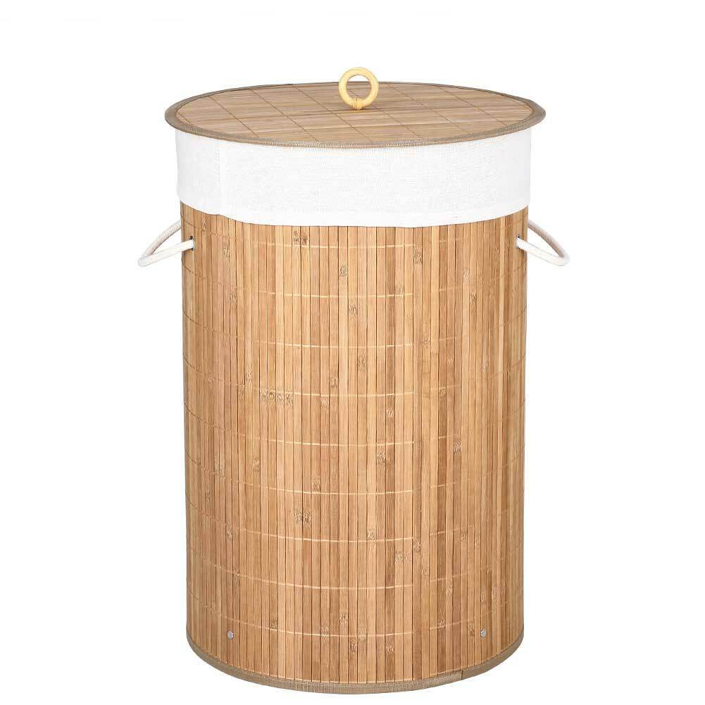 Cesto Biancheria Sporca Pieghevole in Bambu e Tessuto Portabiancheria con Manici