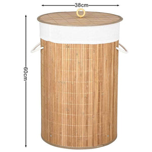 Cesto Biancheria Sporca Pieghevole in Bambu e Tessuto Portabiancheria con Manici