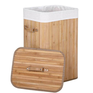 Cesto Biancheria Sporca Pieghevole in Bambu e Tessuto Portabiancheria con Manici