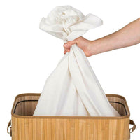 Cesto Biancheria Sporca Pieghevole in Bambu e Tessuto Portabiancheria con Manici