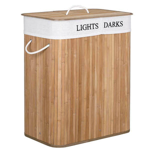 Cesto Biancheria Sporca 2 Scomparti Portabiancheria Pieghevole in Bambu Tessuto