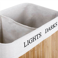 Cesto Biancheria Sporca 2 Scomparti Portabiancheria Pieghevole in Bambu Tessuto