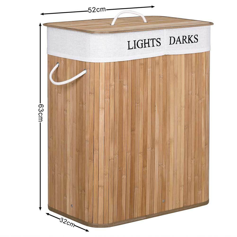 Cesto Biancheria Sporca 2 Scomparti Portabiancheria Pieghevole in Bambu Tessuto