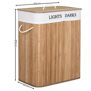 Cesto Biancheria Sporca 2 Scomparti Portabiancheria Pieghevole in Bambu Tessuto