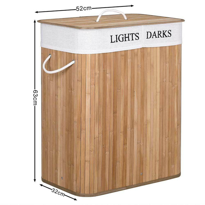 Cesto Biancheria Sporca 2 Scomparti Portabiancheria Pieghevole in Bambu Tessuto