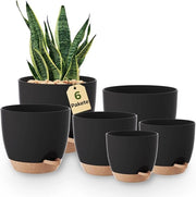 Set di Vasi Autoigienizzanti da 6 | Vasi Neri per Piante con Ciotola | 12,7–20,3 cm | Per Piante da Soggiorno, Steli e Decorazione della Finestra