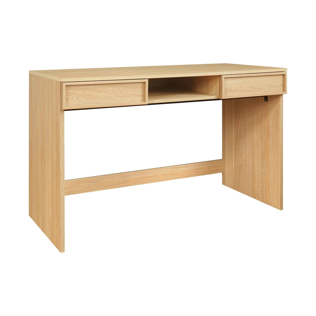 Scrivania effetto legno 2 cassetti 1 vano 120cm, marrone naturale