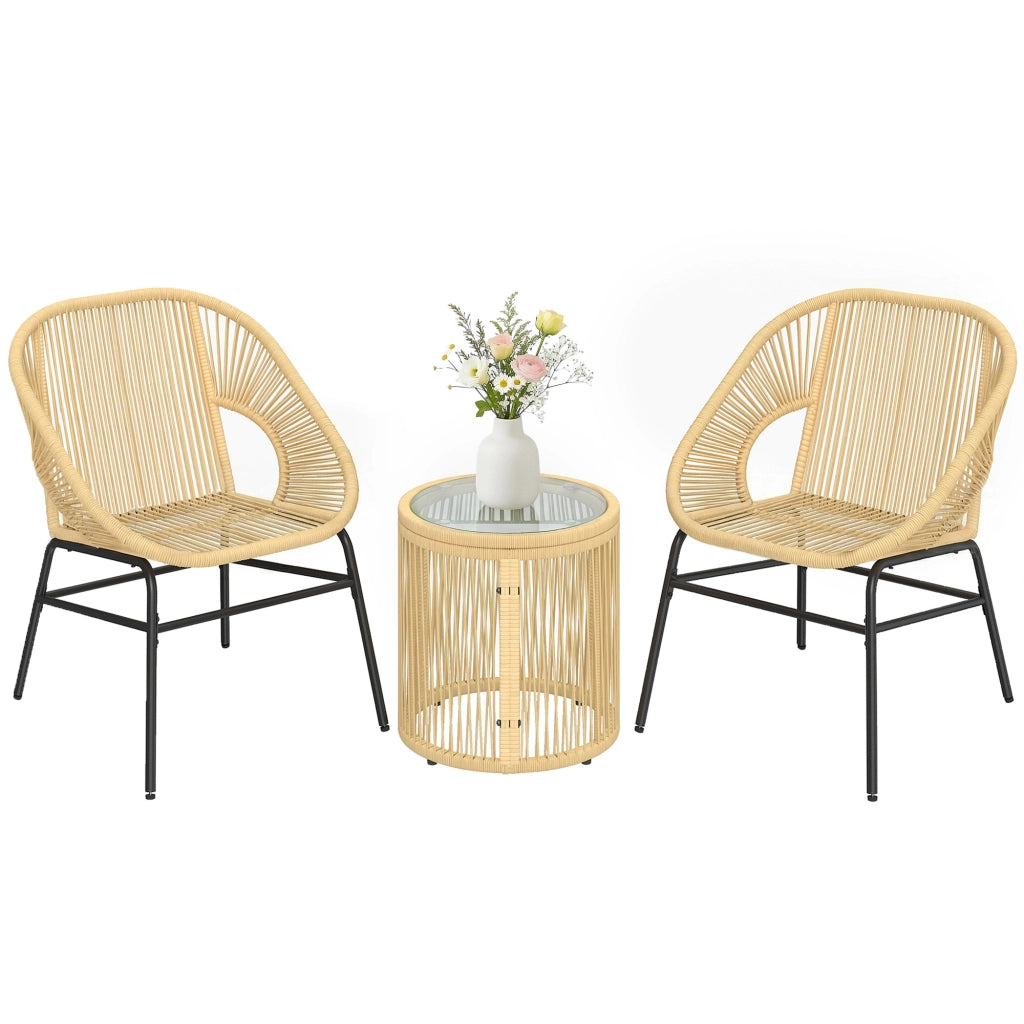 Set da Bistr¨° 3 Pezzi in Rattan e Acciaio ¨C zephmum ¨C Beige, Vetro Temperato