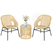 Set da Bistr¨° 3 Pezzi in Rattan e Acciaio ¨C zephmum ¨C Beige, Vetro Temperato