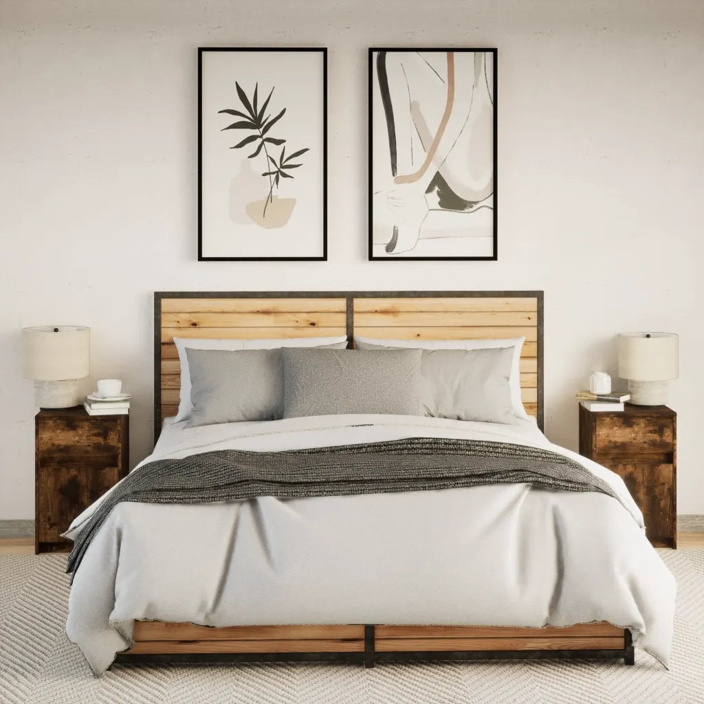 vidaXL Comodini con Luci LED 2pz Rovere Fumo in Legno Multistrato