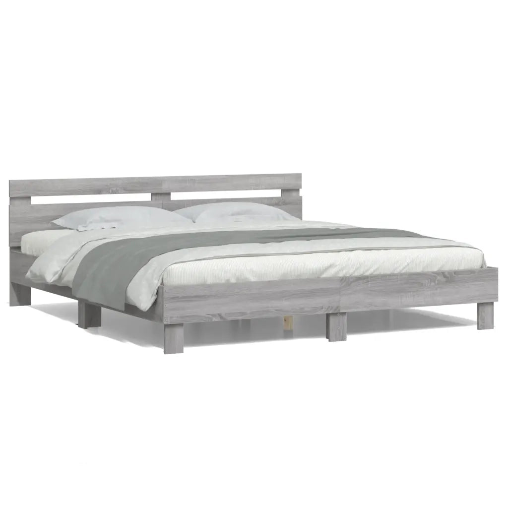 Giroletto con Testiera e LED Grigio Sonoma 160x200 cm 3207537