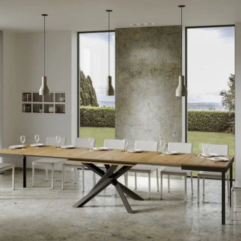 Tavolo allungabile 120/380x90 cm Volantis Evolution colore quercia natura telaio e gambe antracite