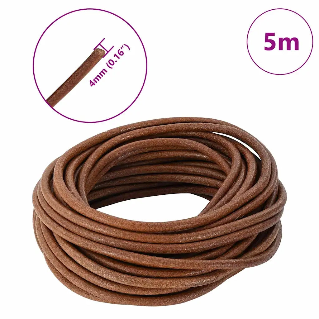 Cordino in Pelle Marrone Chiaro Ø4 mm x 5 m Pelle