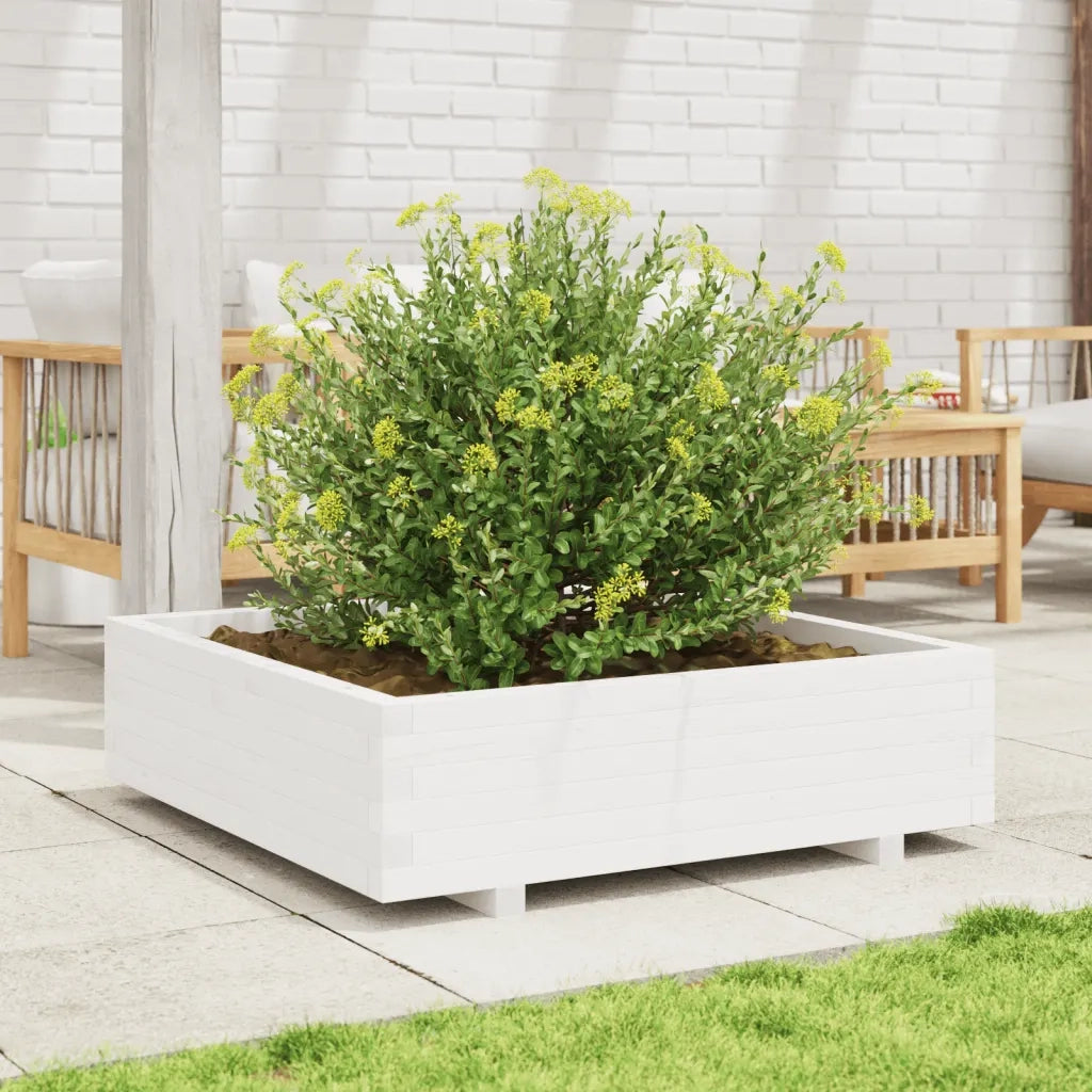 Fioriera da Giardino-Vaso da Esterno Bianca 90x90x26,5cm Legno Massello di Pino