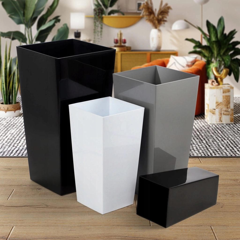 Vaso da giardino KADAX con inserto, 24 x 47 cm di altezza, bianco lucido, con grandi fiori.