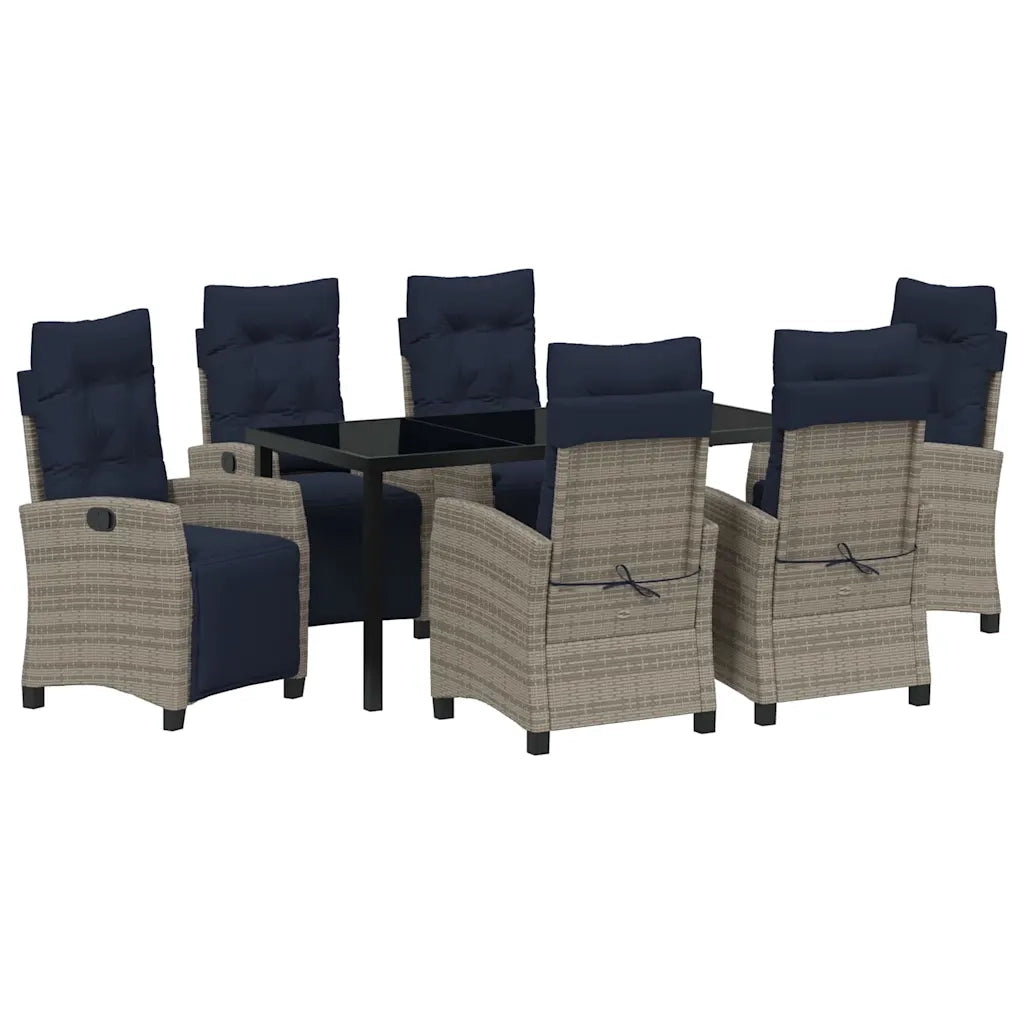 Set da Pranzo per Giardino con cuscino 7 pcs Grigio polyrattan