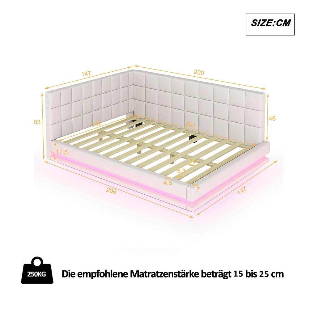 Letto a soppalco multifunzionale - Xylo - 140x200 cm - Beige - Barra LED e presa USB