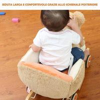 Cavallo a dondolo in legno con ruote Poni Cavalluccio Poltroncina Marrone Chiaro