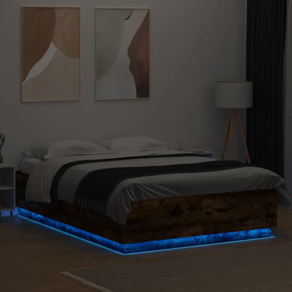 Giroletto con Luci LED Rovere Fumo 140x200 cm Legno Multistrato