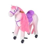 Cavallo a Dondolo per Bambini 2+ Anni con 4 Rotelle, Suoni Realistici e Poggiapiedi, 65x28x75 cm, Rosa