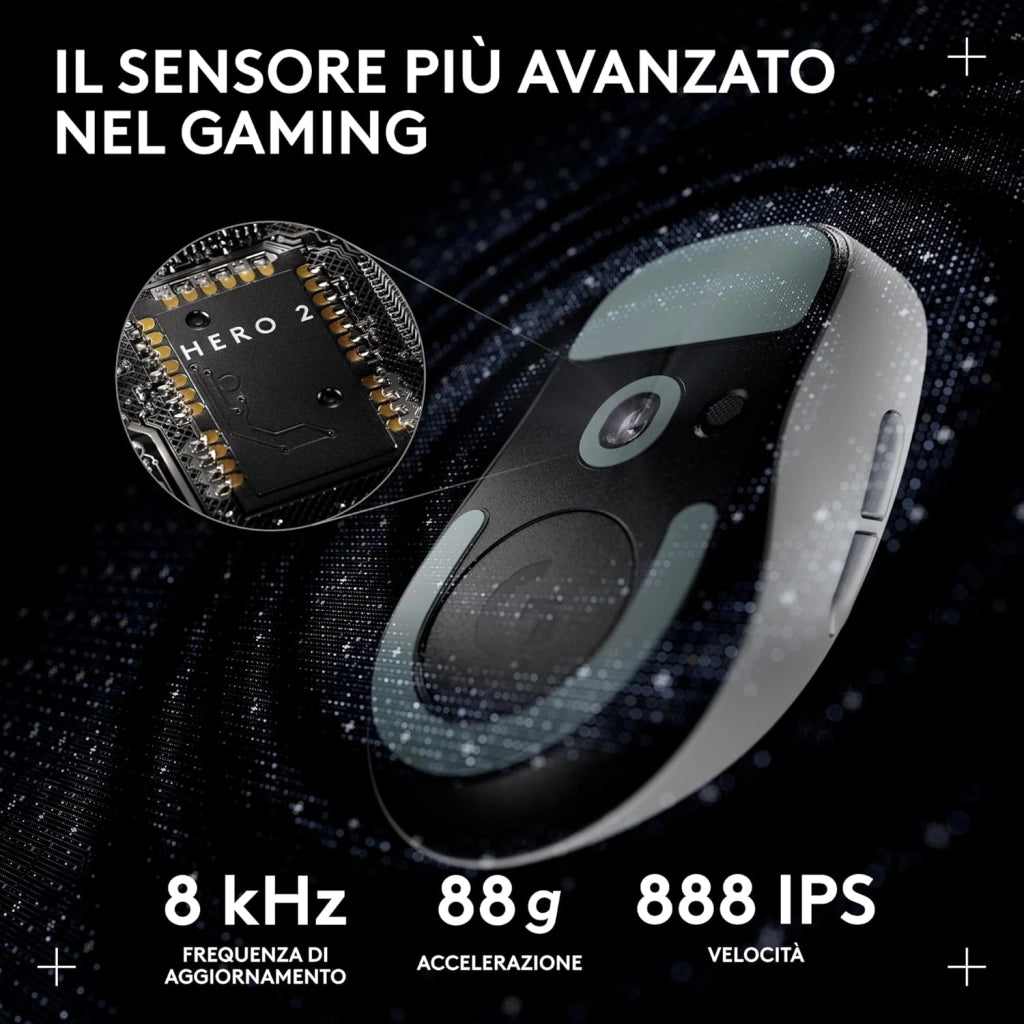 Logitech G PRO X SUPERLIGHT 2 DEX wireless gaming mouse, 60g pro-grade right-handed mouse with 5 programmable buttons, USB-C charging, 44k DPI sensor, up to 8 kHz polling for PC/Mac - Bianco