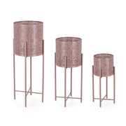 Set da 3 Porta Vaso Tondo in Metallo Traforato con Piedistallo - ARTISAN