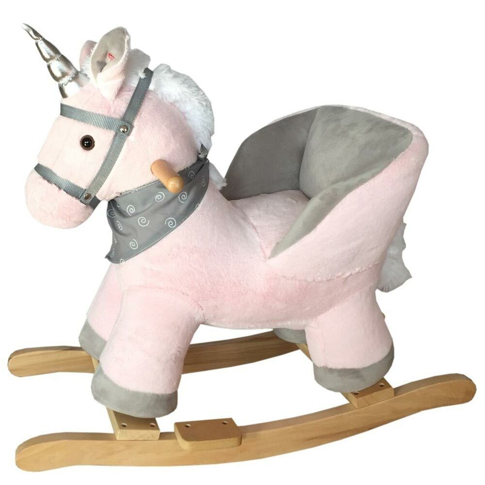 Unicorno Dondolo Cavalluccio Cavalcabile Peluche Bambini con Effetti Sonori Rosa