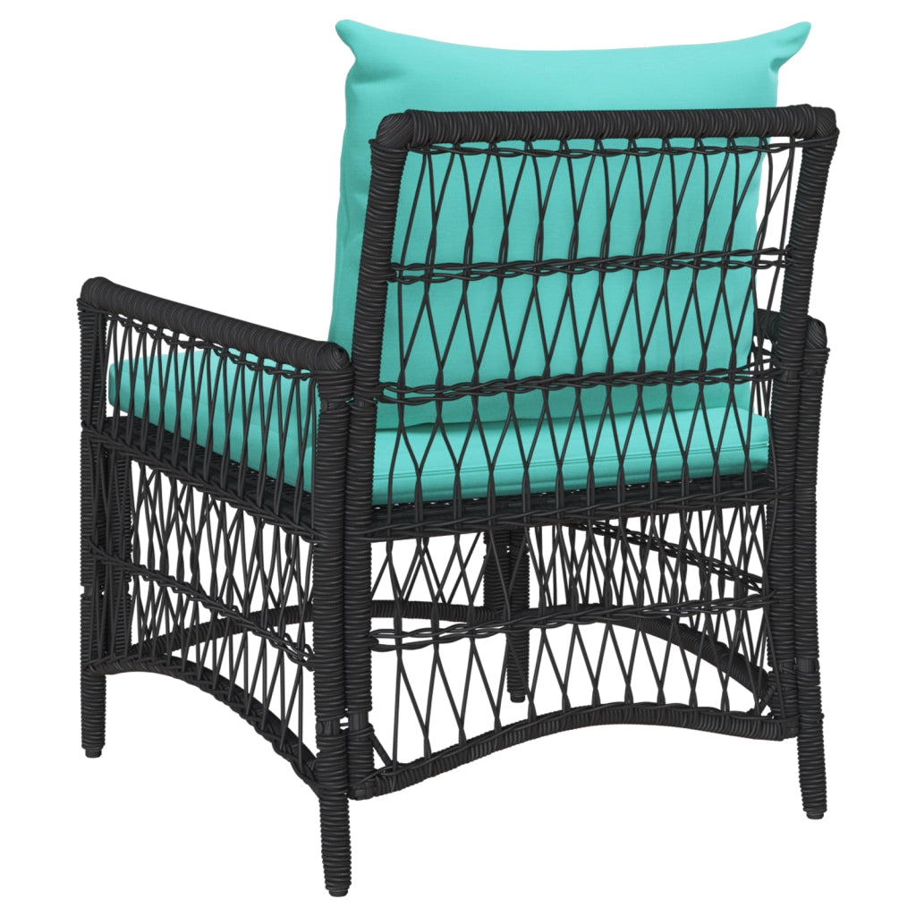Sedia da Giardino con Cuscini Nera 60x70x78 cm in Polyrattan