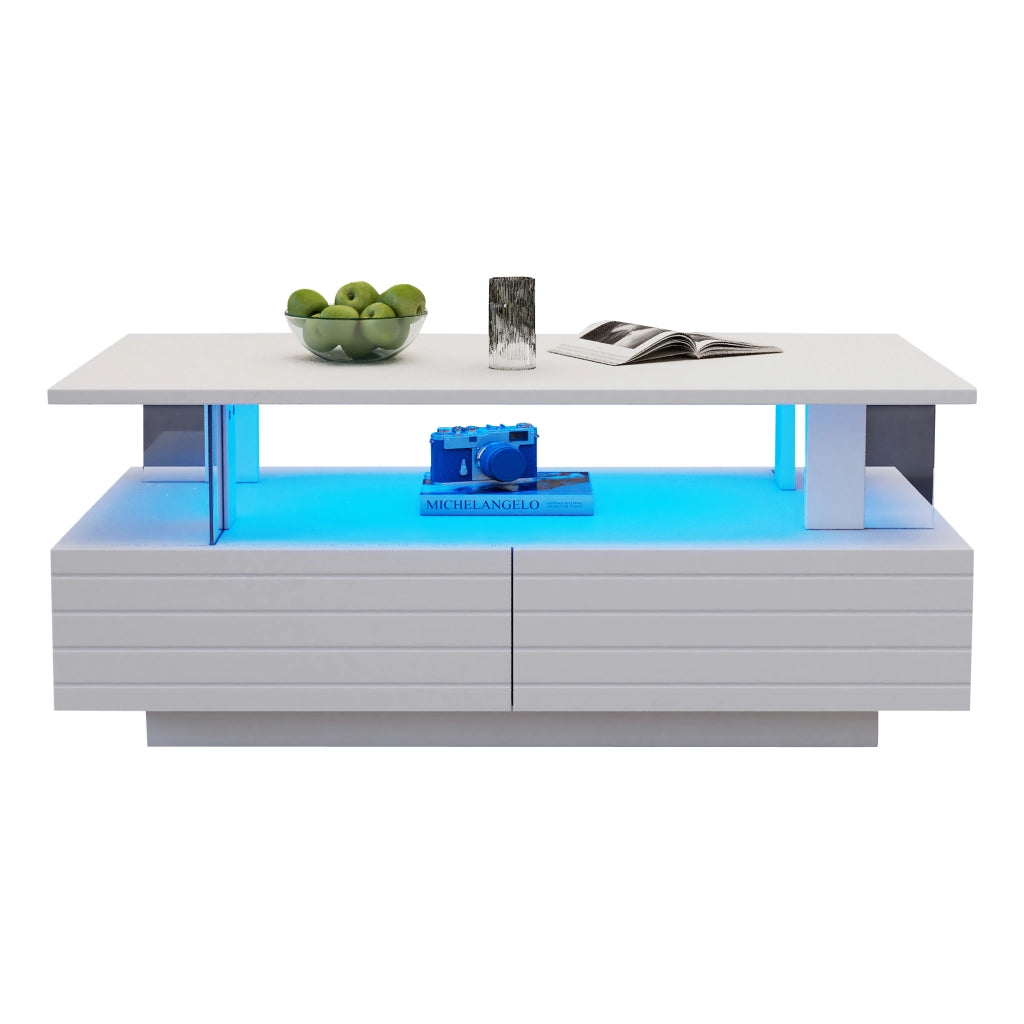 TAVOLO da caffè LED 100x50x42 cm Bianco in pannello di legno e acrilico