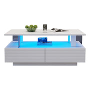 TAVOLO da caffè LED 100x50x42 cm Bianco in pannello di legno e acrilico