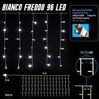 Tenda Luminosa Natalizia 96 LED Luce Bianco Freddo 3 METRI Esterno Luci Cavo 5mt