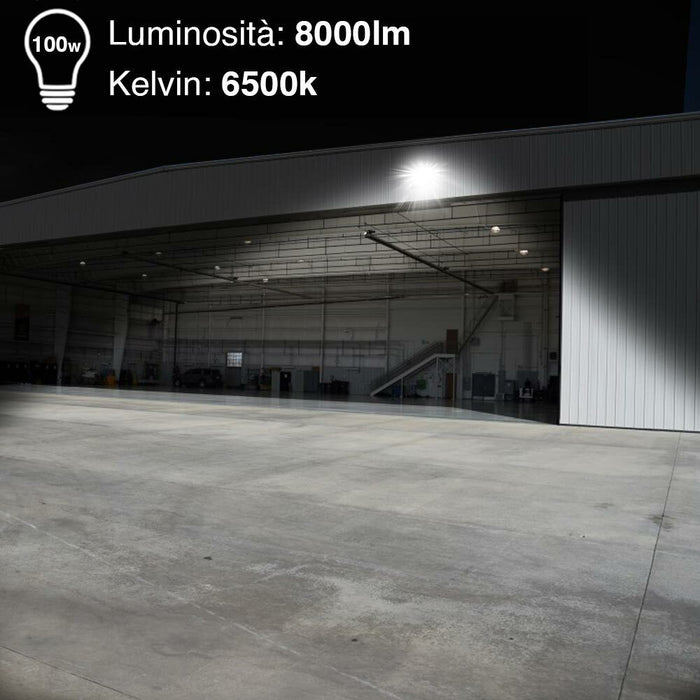 Faro Led 100W Luce Alta Luminosita 8000lm Faretto Esterno Slim Bianco Freddo