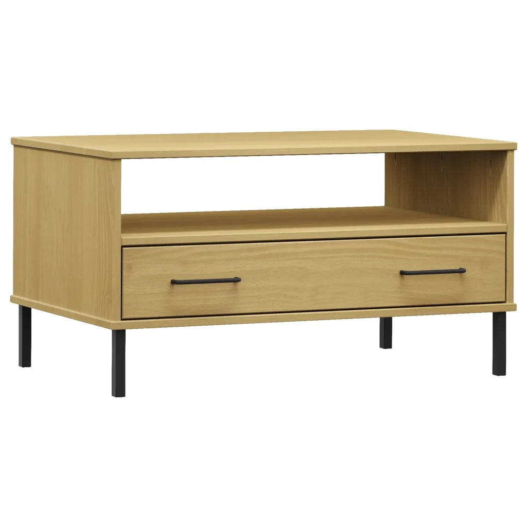Tavolino da salotto | Tavolino da caff¨¨ | Tavolino da Soggiorno Gambe Metallo Marrone 85x50x45 cm Legno Massello OSLO