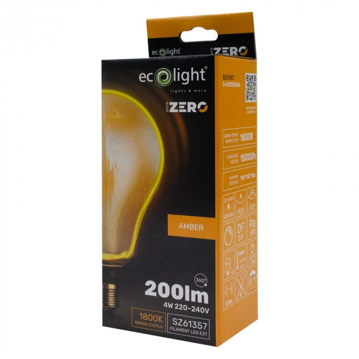 Lampadina LED E27 globo A110 ambra 4W 200lm dimmerabile