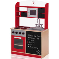 Cucina Legno Giocattolo per Bambini con Anta e Cassetti Lavagna 60x30x90cm Rosso