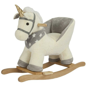 Unicorno Dondolo Cavalluccio Cavalcabile Peluche Bambini con Effetti Sonori Beig