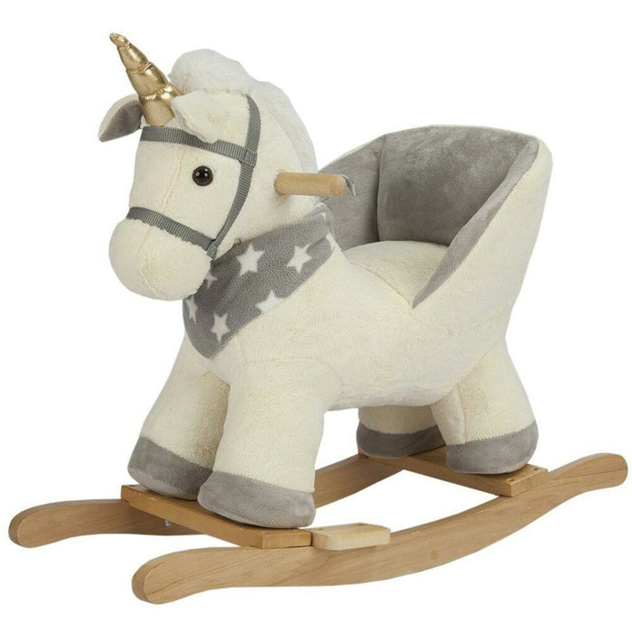 Unicorno Dondolo Cavalluccio Cavalcabile Peluche Bambini con Effetti Sonori Beig