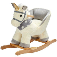 Unicorno Dondolo Cavalluccio Cavalcabile Peluche Bambini con Effetti Sonori Beig